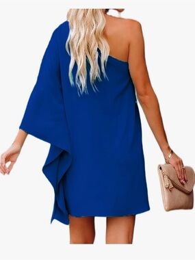 One-Shoulder Royal Blue Shift Dress